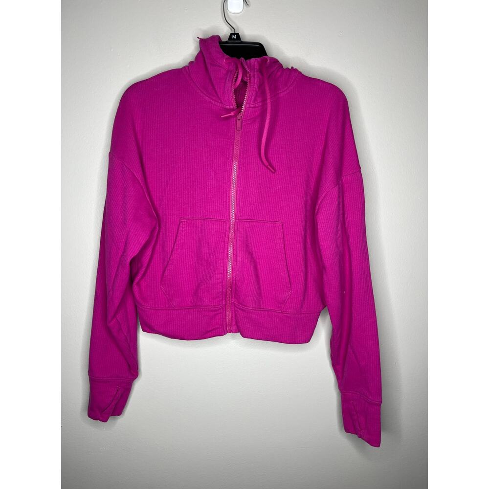 All In Motion Ribbed Semi Cropped Full Zip Hooded Jacket In Pink Size Medium